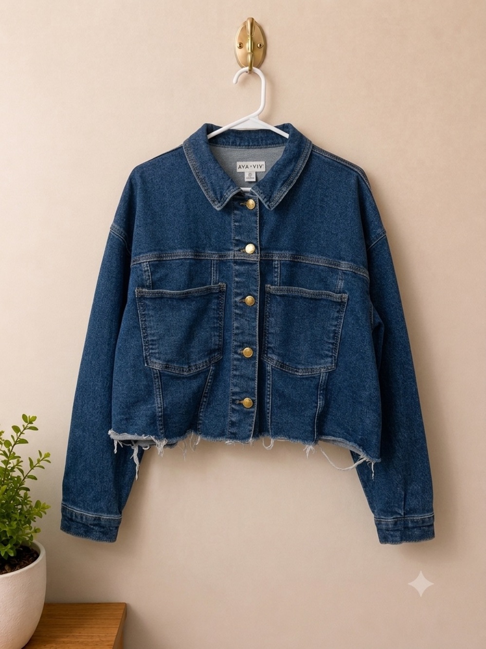 Ava & Viv Dark Blue Denim Cropped Jacket